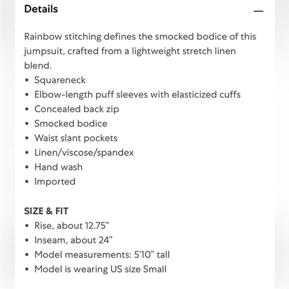 SOMETHING NAVY Rainbow Smocked Linen Blend Jumpsuit Puff Sleeve Size XS - Picture 9 of 9